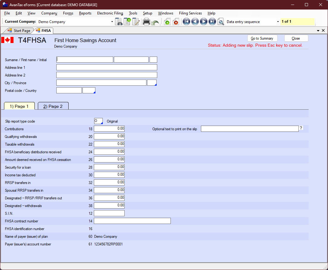 FHSA First Home Savings Account CRA AvanTax EForms