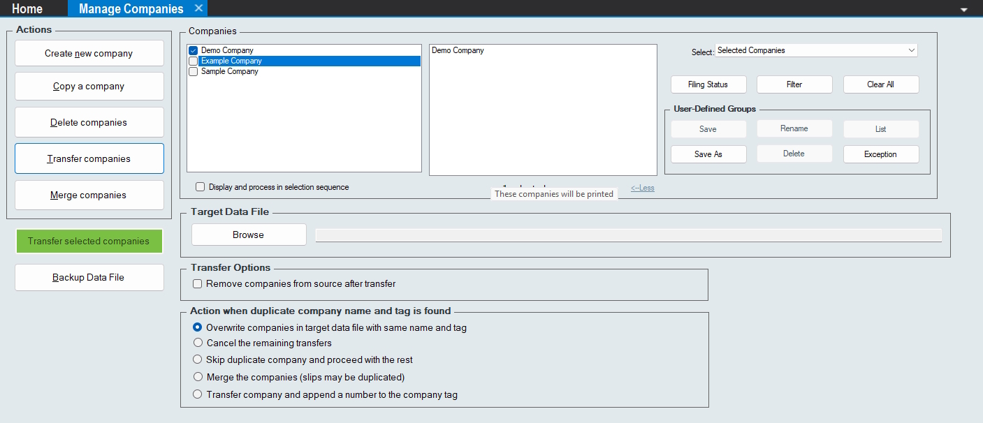 Manage Companies - Transfer