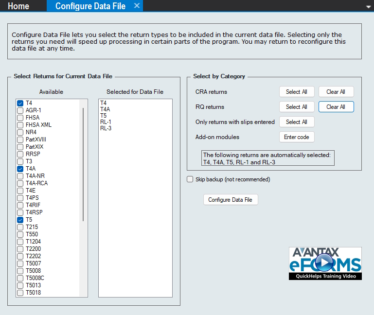 Configure data file