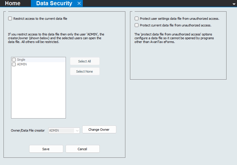 Data File Security - Standard