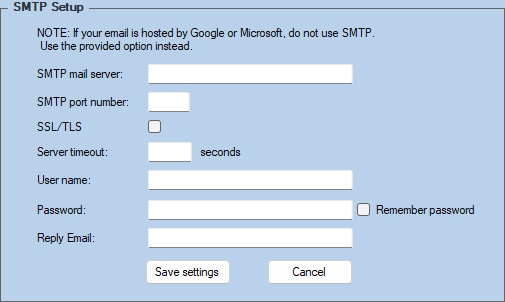Email Slips - SMTP Settings