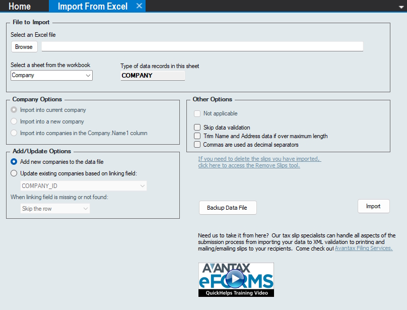 Import Company Data from Excel