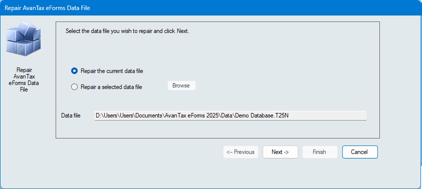 Repair data file