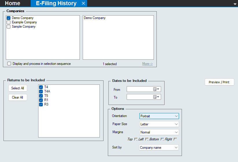 E-Filing History Report
