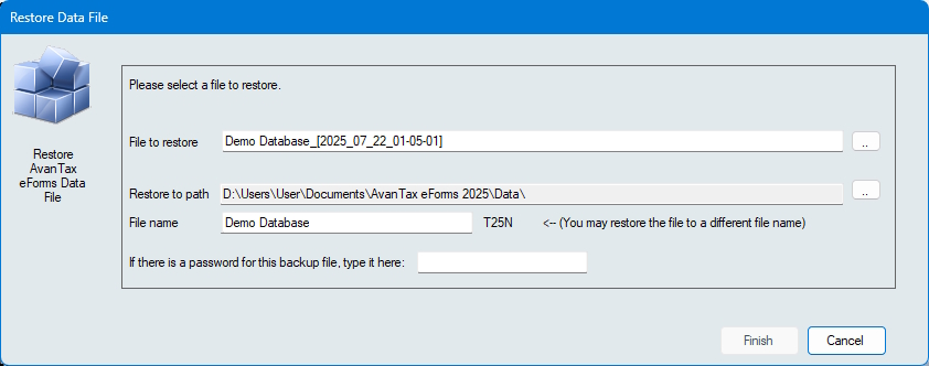 Restore data file