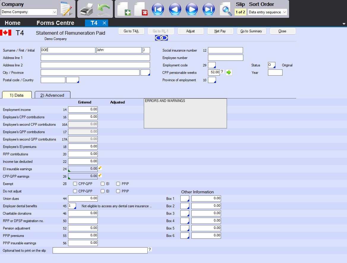 Entering Slip Data