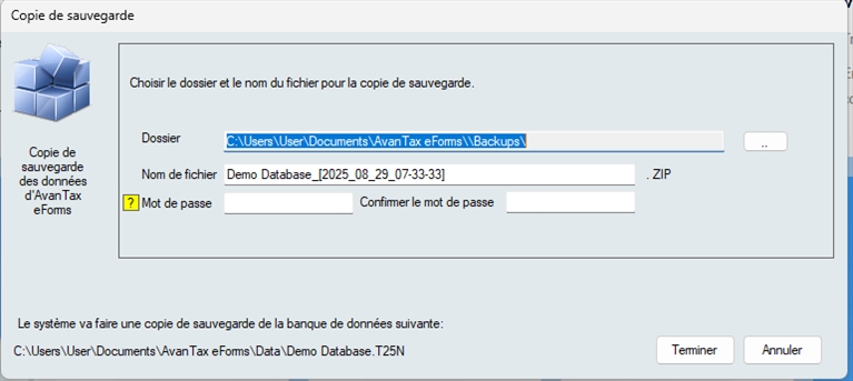 Sauvegarder le fichier de données