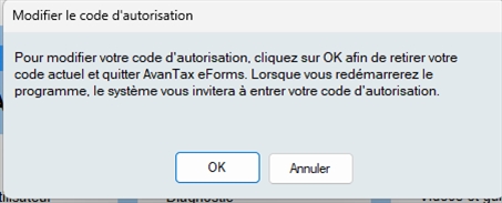 Modifier le code d'autorisation