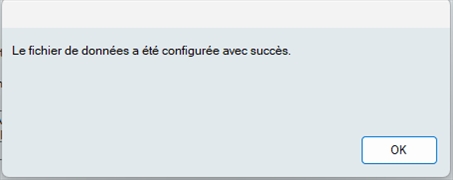Configuration du fichier de données terminée