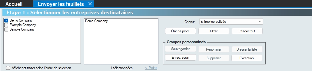 Envoyer des feuillets par courriel – sélectionner des entreprises