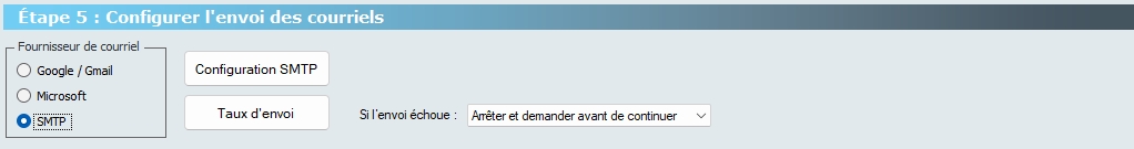 Envoyer des feuillets par courriel – configurer l’envoi – SMTP