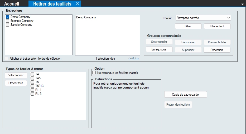 Modifications globales - Supprimer des feuillets