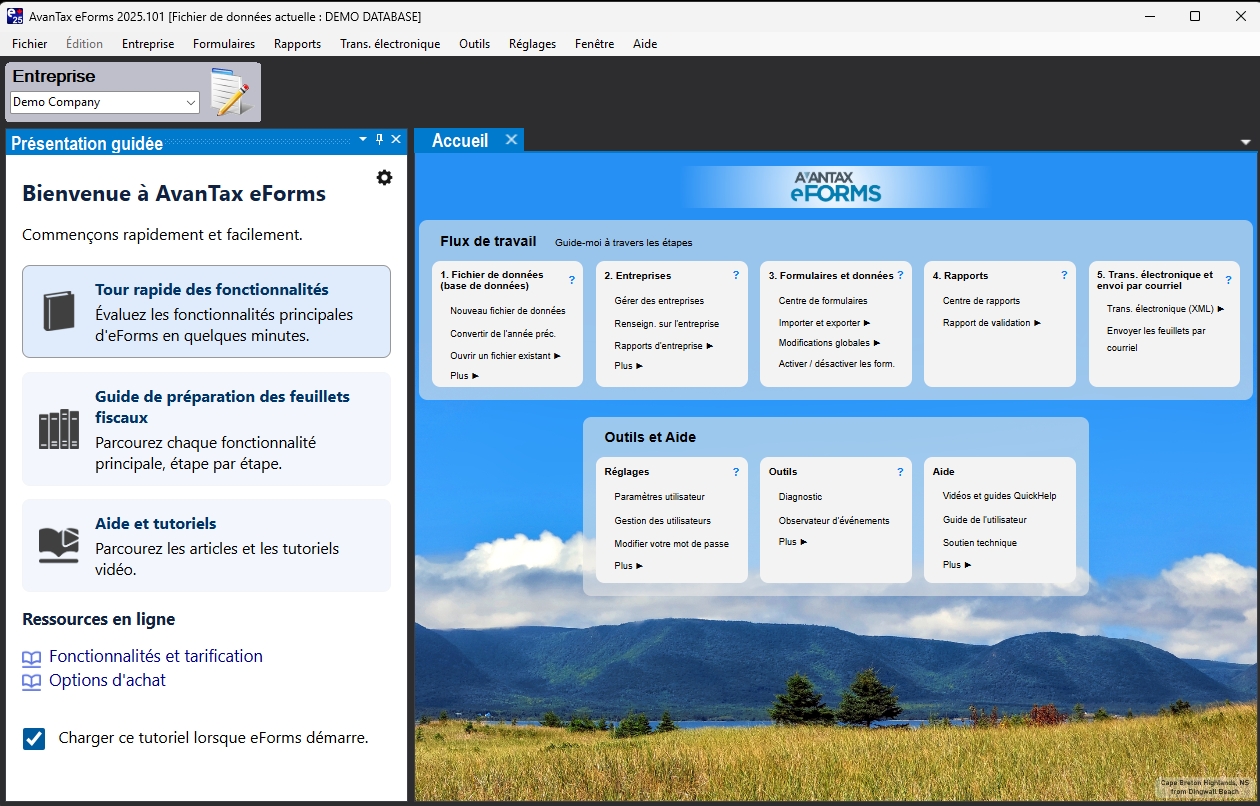 Page d’accueil d’eForms