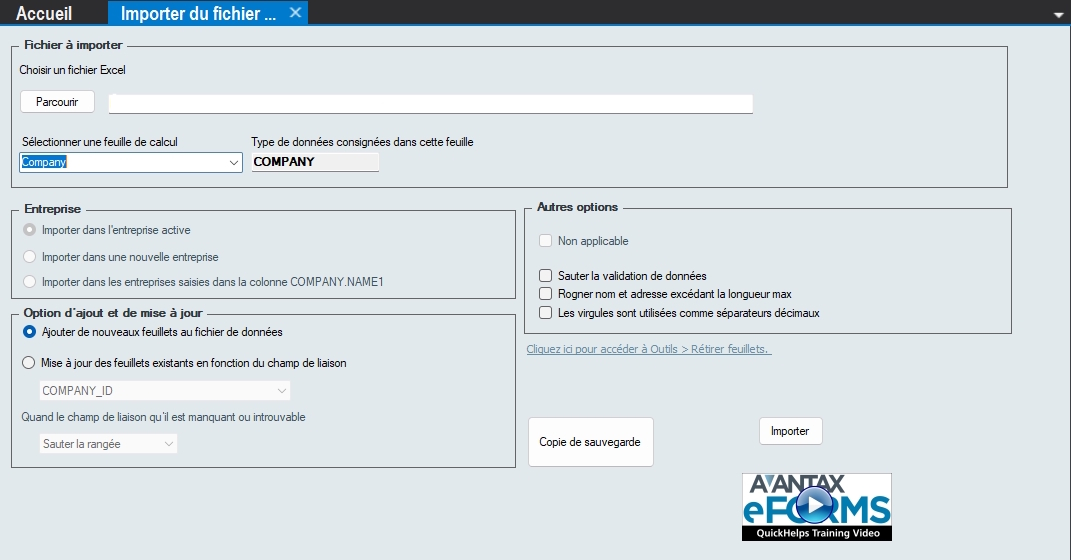 Importer des données de l’entreprise à partir d’Excel