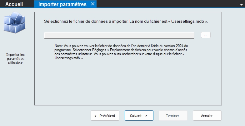 Importer les paramètres utilisateur - Recherche