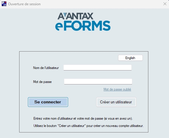 Ouvrir une session dans eForms