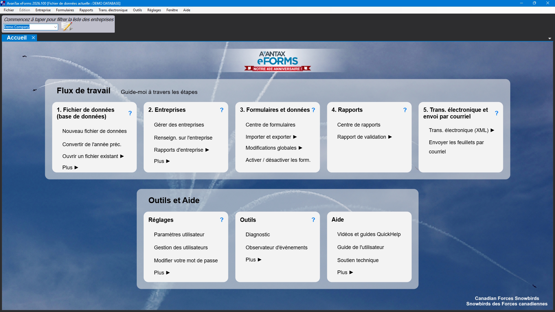 Écran d’accueil d’eForms