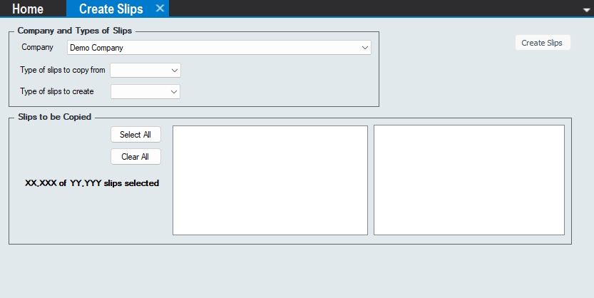 Global Changes - Create Slips from Another Type