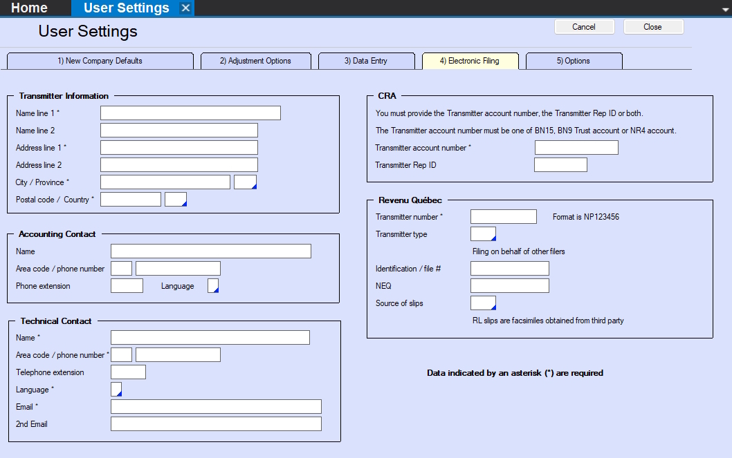 User Settings - Electronic Filing